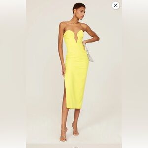 Bardot Eleni Midi Dress size 6 midi cutout slit strapless yellow